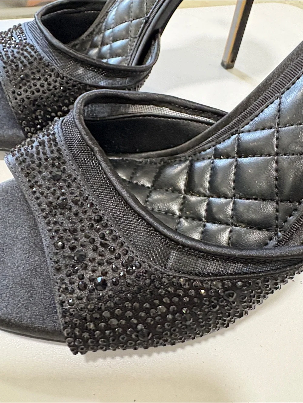 Sam Edelman Keissa Black Crystal-Embellished Ankle-Strap Heels